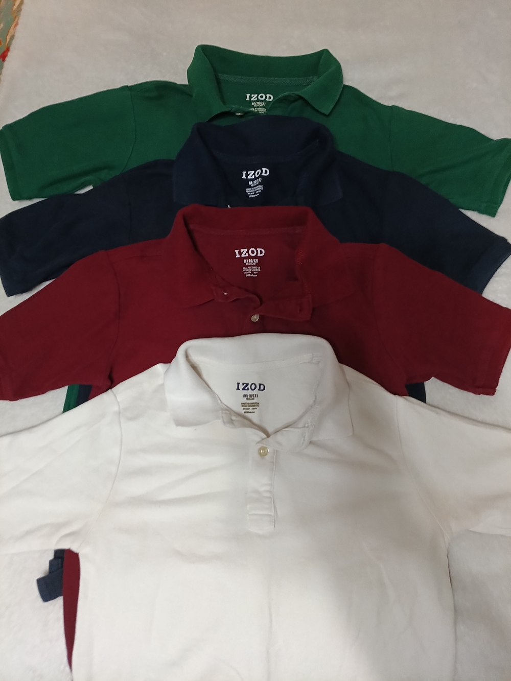 Izod Boy's 10/12 Polo Pack — White, Burgundy, Navy & Green